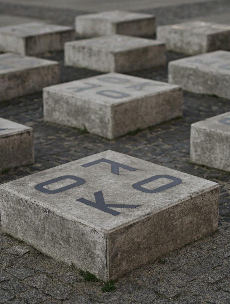 Am Übergang Steine mit Aufschrift OK und KO